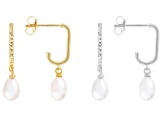 White Cultured Freshwater Pearl 14k Yellow Gold & Rhodium Over Sterling Silver Earrings Set Of 2