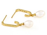White Cultured Freshwater Pearl 14k Yellow Gold & Rhodium Over Sterling Silver Earrings Set Of 2