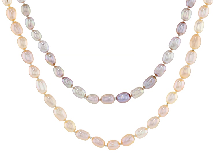 Peach & Lavender Cultured Freshwater Pearl Sterling Silver 18 Inch Strand Necklace