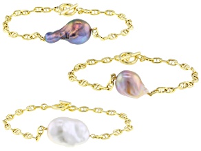 Genusis™ Multi-Color Cultured Freshwater Pearl 18k Yellow Gold Over Sterling Silver Bracelet