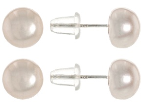 White Cultured Freshwater Pearl Sterling Silver Stud Earrings Set of 2