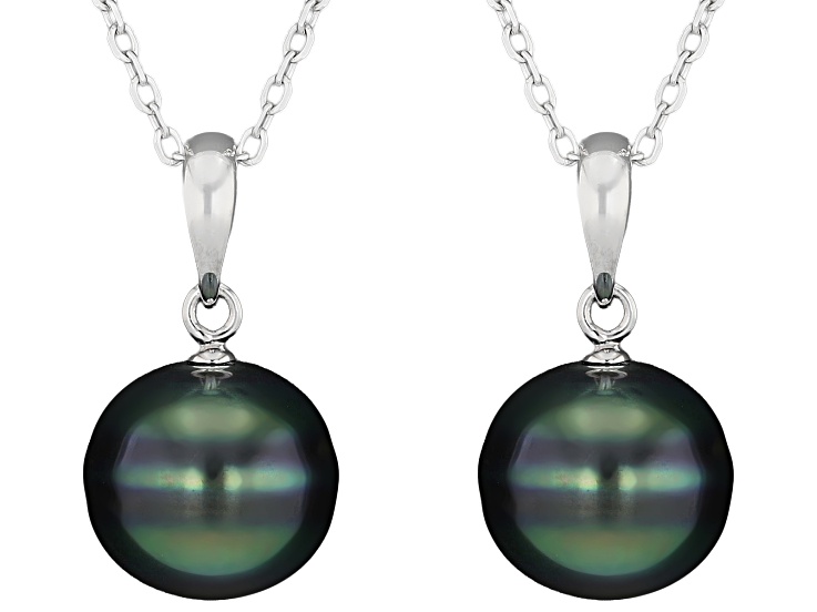 【希少】BLACK PEARL PROTO 178 19-20 Cultured Tahitian Pearl Rhodium Over Sterling Silver Pendant With