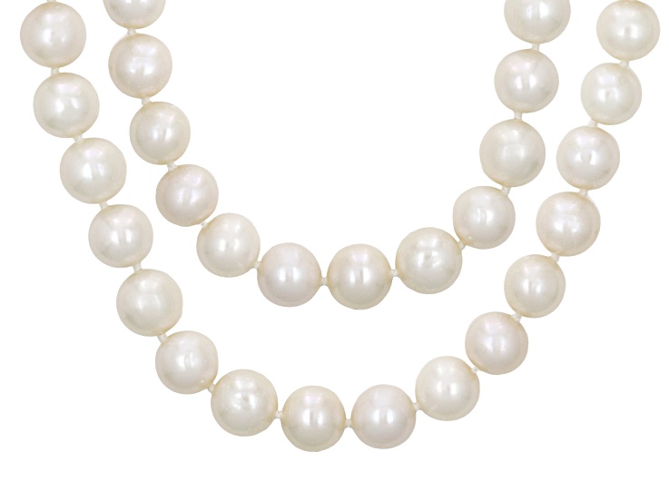 White Cultured Freshwater Pearl Rhodium Over Sterling Silver 18 & 20 Inch Strand Necklace