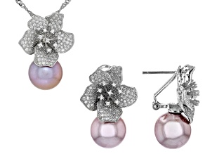 Genusis™ Pink Cultured Freshwater Pearl & Cubic Zirconia Rhodium Over Silver Pendant & Earrings