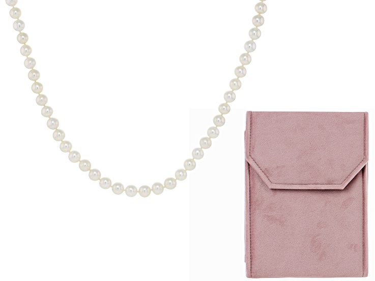White Cultured Freshwater Pearl Rhodium Over Sterling Silver 20" Strand Necklace & Folder