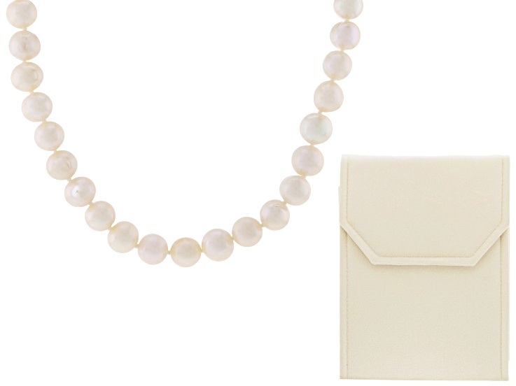 White Cultured Freshwater Pearl Rhodium Over Sterling Silver 24 Inch Strand Necklace & Folder