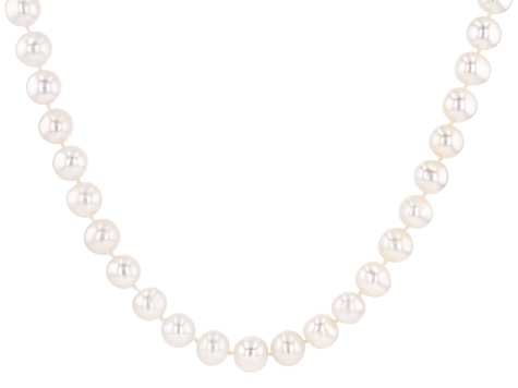 White Cultured Freshwater Pearl Rhodium Over Sterling Silver Strand Necklace 24 inch