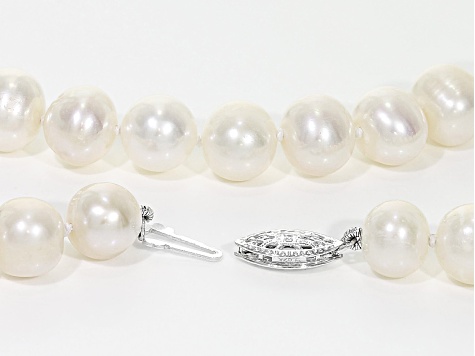 White Cultured Freshwater Pearl Sterling Silver Necklace 9-10mm