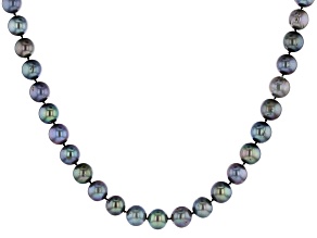 Black Cultured Freshwater Pearl Sterling Silver Necklace 9-10mm