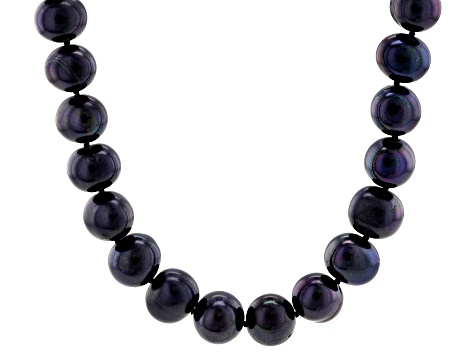 Black Cultured Freshwater Pearl Sterling Silver Necklace 9-10mm