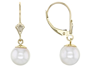 Picture of White Cultured Japanese Akoya Pearl 14k Yellow Gold Earrings 8-8.5mm