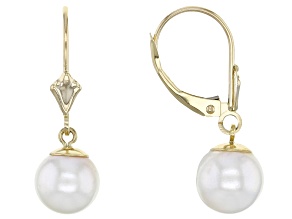 White Cultured Japanese Akoya Pearl 14k Yellow Gold Earrings 8-8.5mm