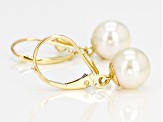 White Cultured Japanese Akoya Pearl 14k Yellow Gold Earrings 8-8.5mm