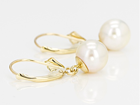 White Cultured Japanese Akoya Pearl 14k Yellow Gold Earrings 8-8.5mm