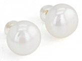 White Cultured Freshwater Pearl 10k Yellow Gold Stud Earrings 10-11mm