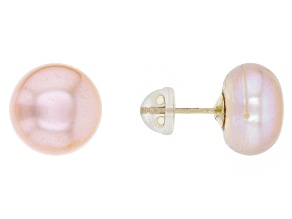 Pink Cultured Freshwater Pearls 10k Yellow Gold Stud Earrings 10-11mm