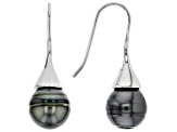 Cultured Tahitian Pearl Rhodium Over Sterling Silver Earring 11-12mm