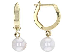 Cultured Japanese Akoya Pearl, 14k Yellow Gold Hoop Earring 6-7mm