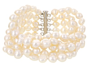 Cultured Freshwater Pearl Rhodium Over Silver 5-Row Bracelet 7.5-8.5mm