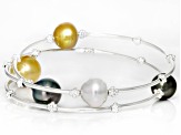 Multi-Color Cultured South Sea And Tahitian Pearl Sterling Silver Memory Wire Bracelet