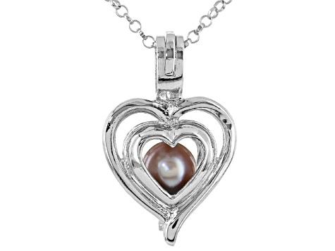 Pearl Cage Pendant, Wish Pearl Heart Cage Real Pearl Pendant, Sterling 925 Silver Freshwater Pearl Jewelry, Pearl Pendant Necklace F1995-P