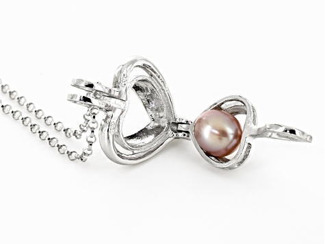 Wish Pearl, Cultured Freshwater Pearl Rhodium Over Silver Cage Pendant