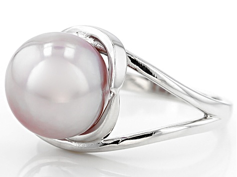 Lavender Cultured Kasumiga Pearl Rhodium Over Silver Ring 10.75-12mm