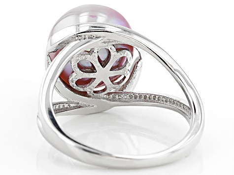 Lavender Cultured Kasumiga Pearl Rhodium Over Silver Ring 10.75-12mm