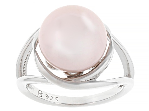 Pink Cultured Kasumiga Pearl Rhodium Over Silver Ring 10.75-12mm
