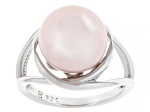 Pink Cultured Kasumiga Pearl Rhodium Over Silver Ring 10.75-12mm