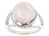 Pink Cultured Kasumiga Pearl Rhodium Over Silver Ring 10.75-12mm