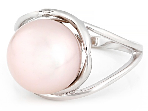 Pink Cultured Kasumiga Pearl Rhodium Over Silver Ring 10.75-12mm