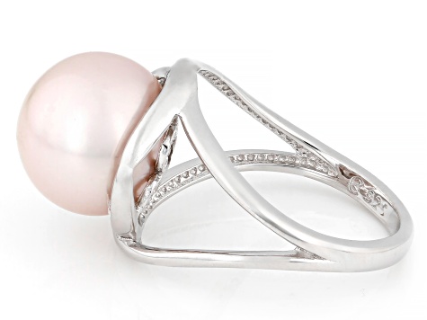 Pink Cultured Kasumiga Pearl Rhodium Over Silver Ring 10.75-12mm