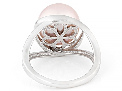 Pink Cultured Kasumiga Pearl Rhodium Over Silver Ring 10.75-12mm