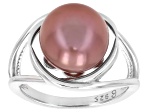 Pink Cultured Kasumiga Pearl Rhodium Over Silver Ring 10.75-12mm