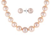 Cultured Freshwater Pearl Rhodium Over Silver Necklace And Earrings Set 11.5-13.5mm
