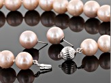 Cultured Freshwater Pearl Rhodium Over Silver Necklace And Earrings Set 11.5-13.5mm