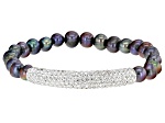 ★tow tow archive★ Boys Pearl Bracelet Black White TBH12ABT Black Cultured Freshwater Pearl White Crystal Silver Tone