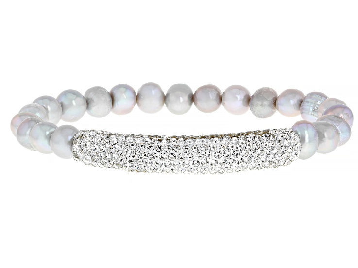 Platinum Cultured Freshwater Pearl White Crystal Silver Tone