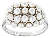 Cultured Freshwater Pearl Rhodium Over Sterling Silver Ring 2.5-3.5mm