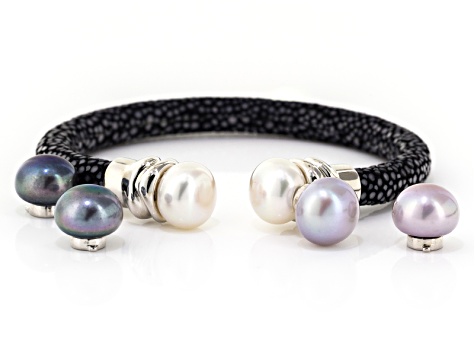 Multi-Color Cultured Freshwater Pearl Rhodium Over Silver interchangeable Bracelet