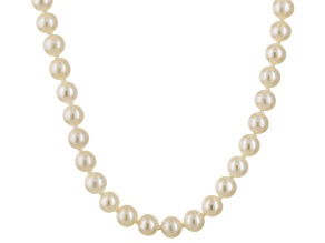 White Cultured Freshwater Pearl 14k Yellow Gold Strand Necklace 5-6mm