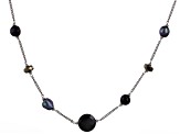 Cultured Freshwater Pearl With Pyrite And Black Onyx Rhodium Over Silver Necklace