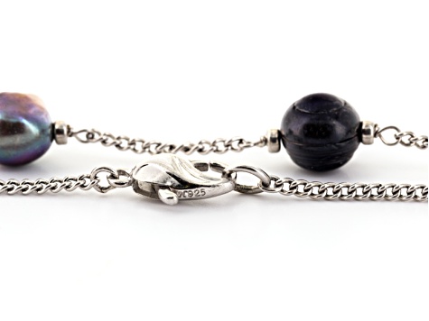 Cultured Freshwater Pearl With Pyrite And Black Onyx Rhodium Over Silver Necklace