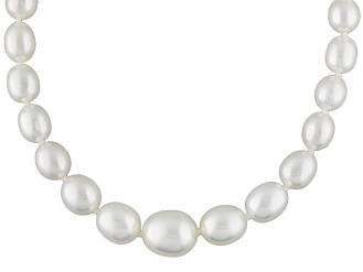 White Cultured Freshwater Pearl Rhodium Over Silver Necklace 5-9mm