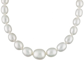White Cultured Freshwater Pearl Rhodium Over Silver Necklace 5-9mm
