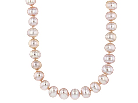 Pink Cultured Freshwater Pearl Rhodium Over Silver Strand Necklace 7-8mm