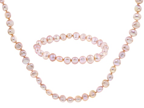Bracelet Earrin 20 7.5 Inch 7-8mm White Pink Purple Freshwater Pearl Necklace