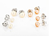 5-7mm Multi-Color Cultured Freshwater Pearl Rhodium Over Silver Stud Earrings Set of 4