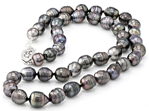 7mm Cultured Tahitian Pearl Rhodium Over Sterling Silver 18 Inch Strand Necklace